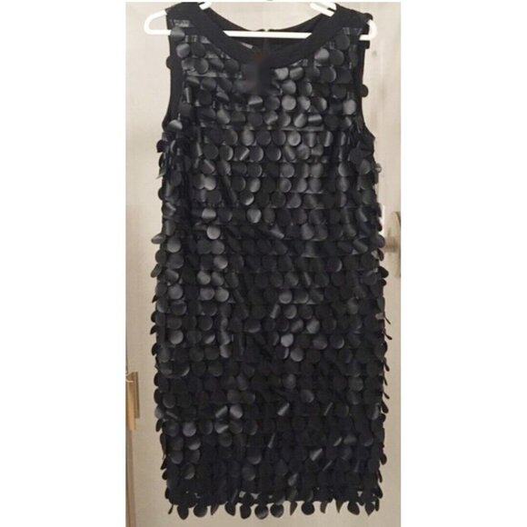 Muse Black Tired Faux Leather Tulle Sheath Dress Sz 8 Art-to-Wear Vegan - Picture 1 of 11